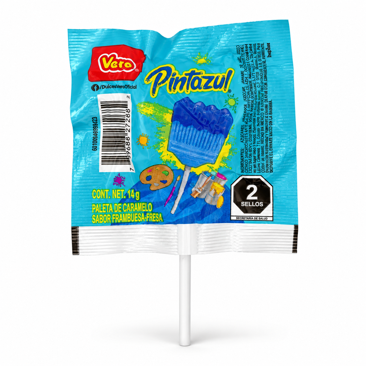 Paleta Pintazul Vero sabor frambuesa-fresa, 14 g