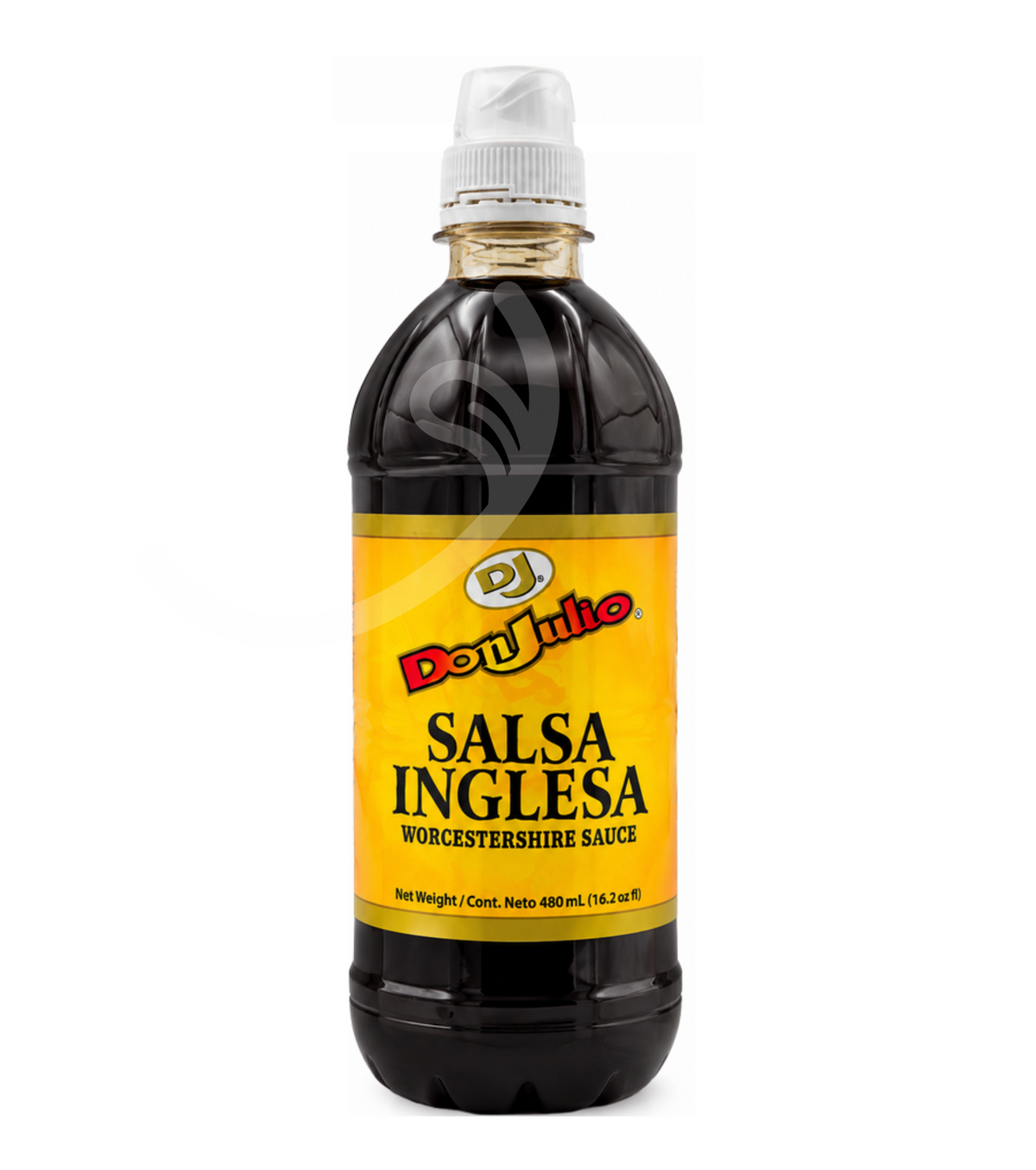 Salsa inglesa Don Julio de 480 ml en botella con etiqueta blanca y roja, lista para condimentar alimentos.