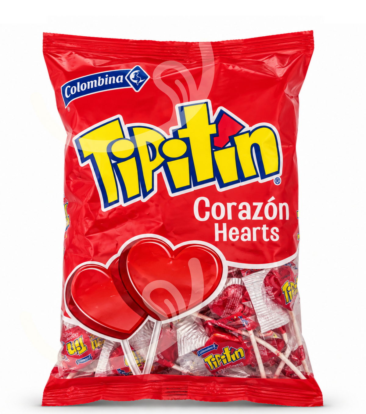 Paleta de dulces Tipitín Corazón de Kerrrico Imports Ltd, 1 kg (111 unidades) en presentación de 1 kilogramo.