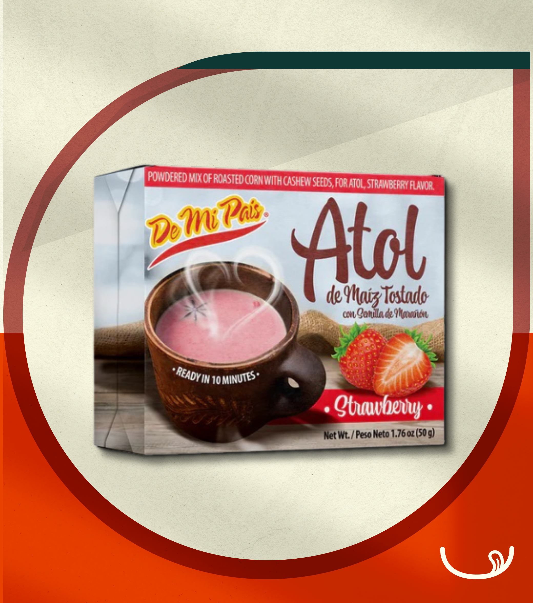 Atol de Maíz Tostado Fresa De Mi País – 50 g