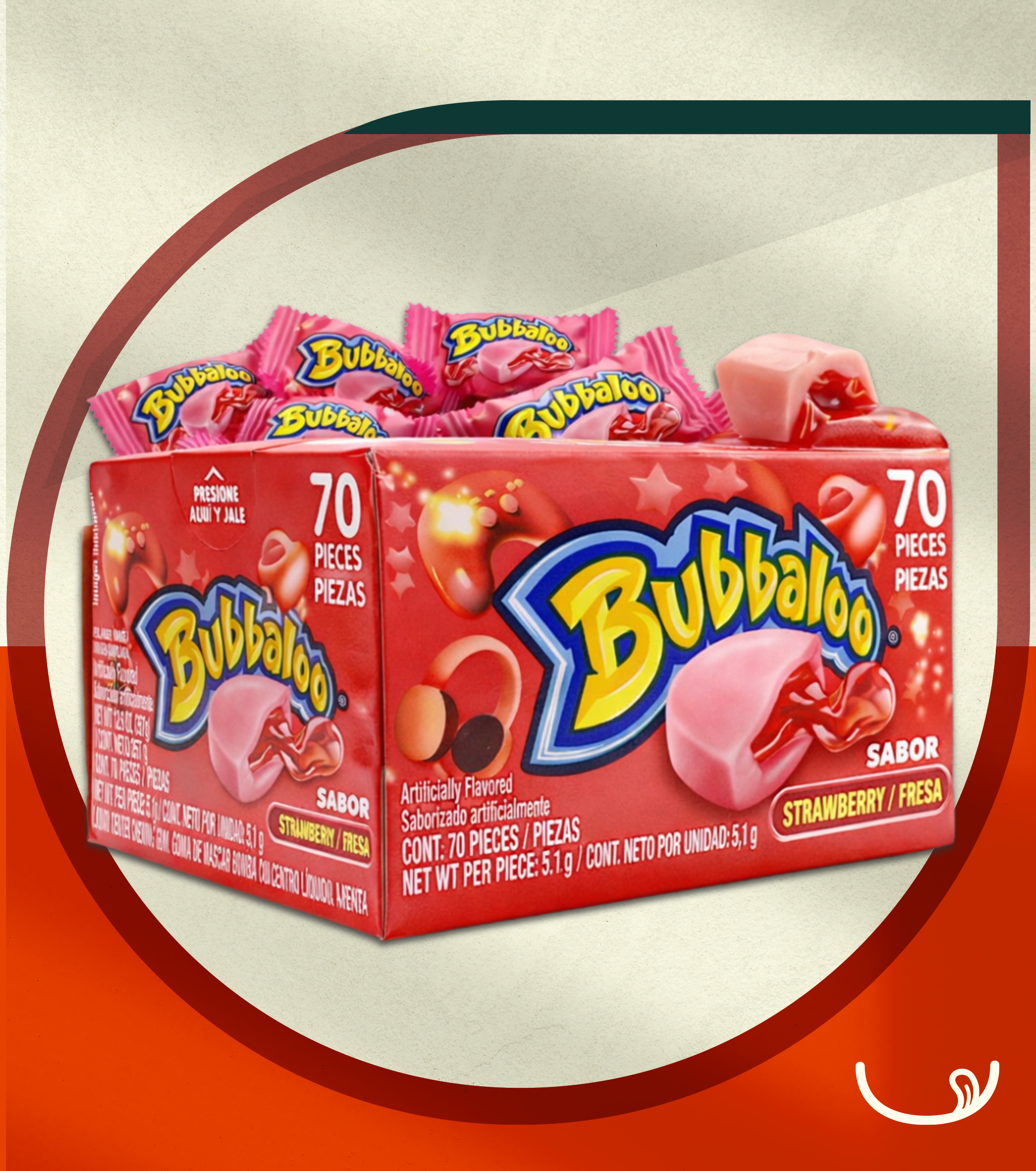 Chicle "Bubbaloo" Fresa 70 piezas 357g