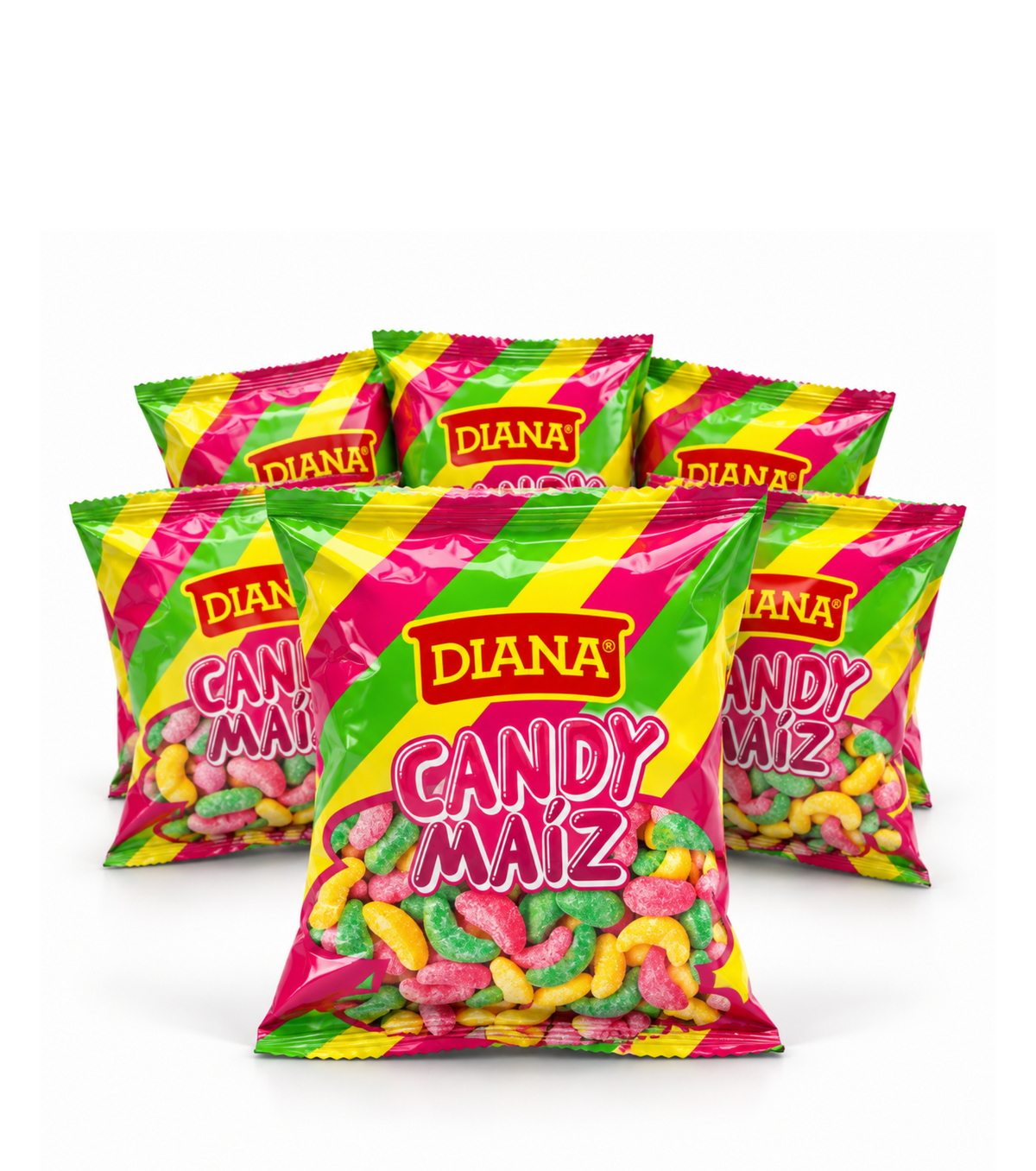 Ristra de 6 paquetes de dulce de maíz inflado Candy Maíz Diana, colorido y crujiente, de la marca Kerrrico Imports Ltd.