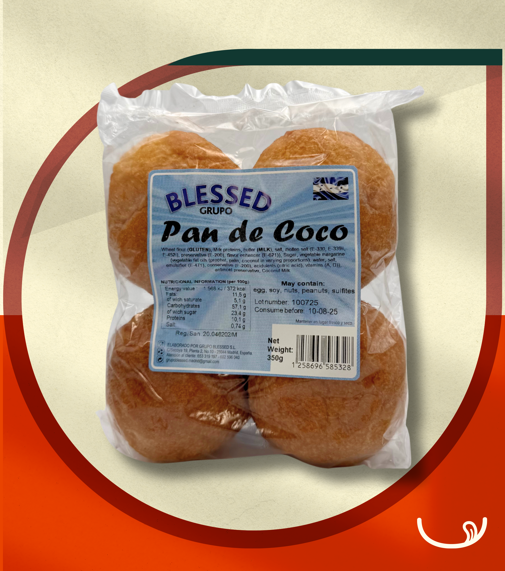 Pan de Coco Blessed 8U (350 g)