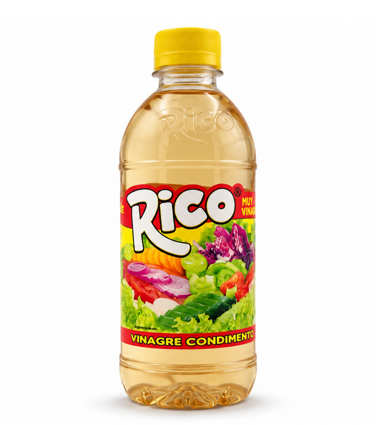 Vinagre condimentado Rico de 480ml, condimento de vinagre original de Kerrrico Imports Ltd, en botella transparente.